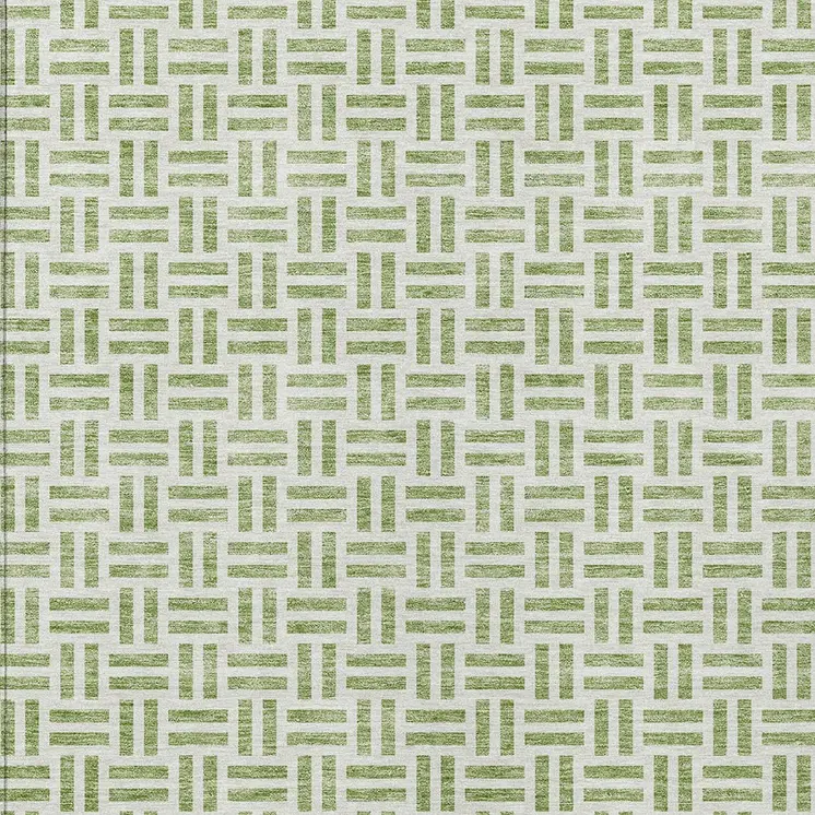 10' X 14' Sage And Ivory Geometric Washable Indoor Outdoor Area Rug