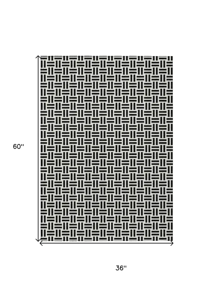 3' X 5' Black And Ivory Geometric Washable Indoor Outdoor Area Rug