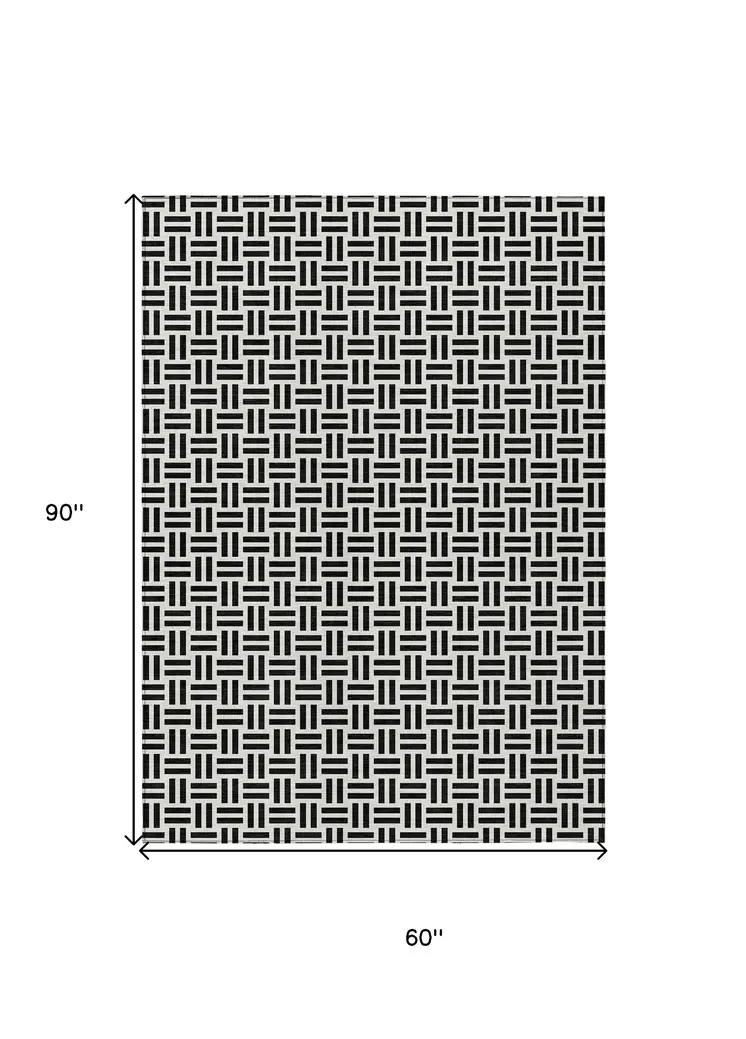 5' X 8' Black And Ivory Geometric Washable Indoor Outdoor Area Rug