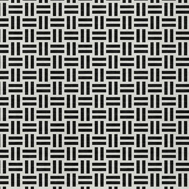 5' X 8' Black And Ivory Geometric Washable Indoor Outdoor Area Rug