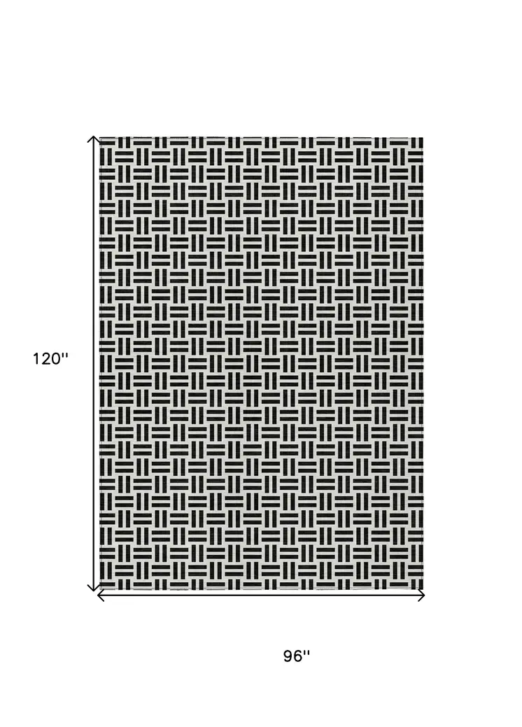 8' X 10' Black And Ivory Geometric Washable Indoor Outdoor Area Rug