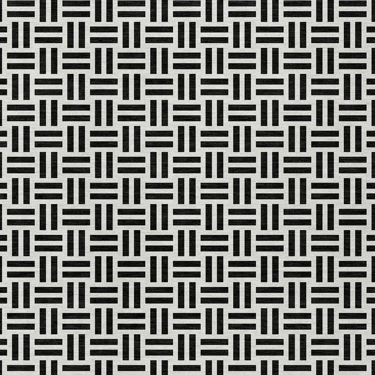 8' X 10' Black And Ivory Geometric Washable Indoor Outdoor Area Rug