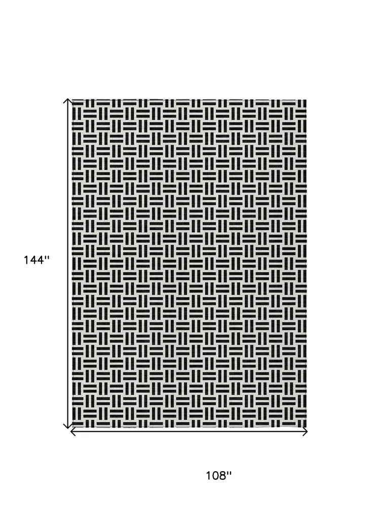 9' X 12' Black And Ivory Geometric Washable Indoor Outdoor Area Rug