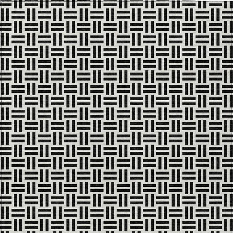 9' X 12' Black And Ivory Geometric Washable Indoor Outdoor Area Rug