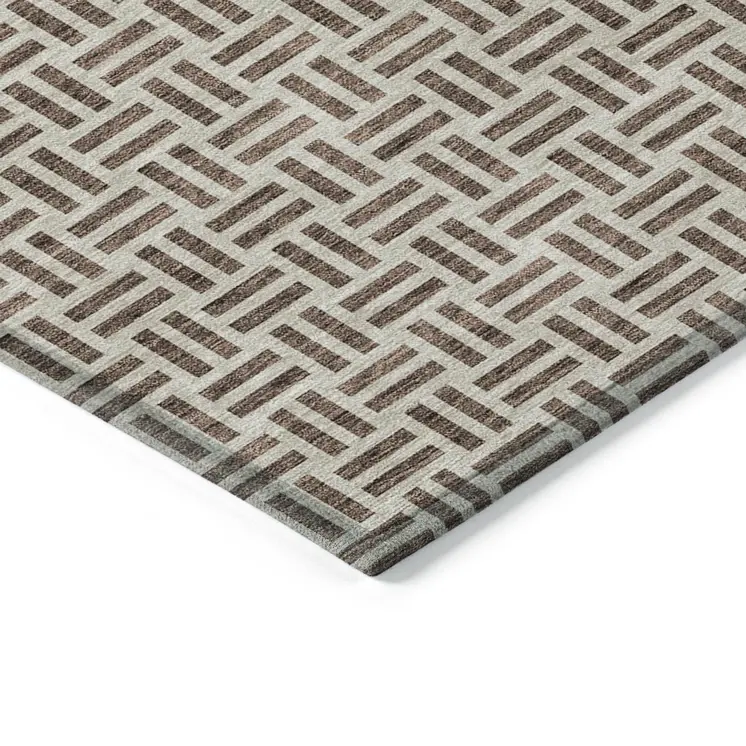 3' X 5' Chocolate And Ivory Geometric Washable Indoor Outdoor Area Rug