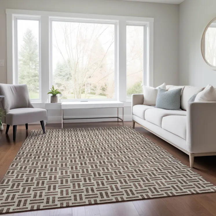 3' X 5' Chocolate And Ivory Geometric Washable Indoor Outdoor Area Rug