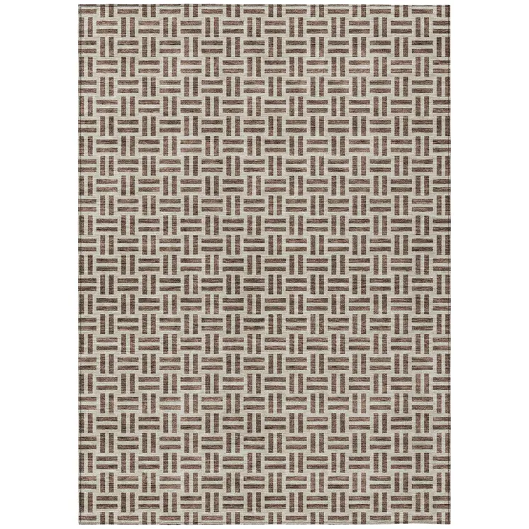 5' X 8' Chocolate And Ivory Geometric Washable Indoor Outdoor Area Rug