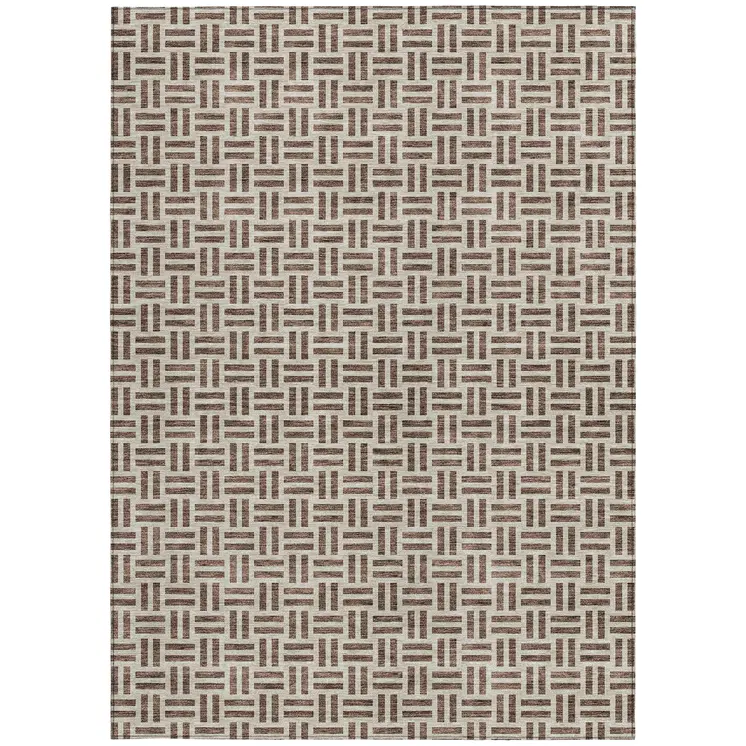 5' X 8' Chocolate And Ivory Geometric Washable Indoor Outdoor Area Rug