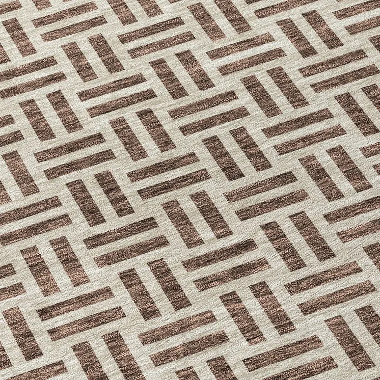 8' Chocolate And Ivory Round Geometric Washable Indoor Outdoor Area Rug
