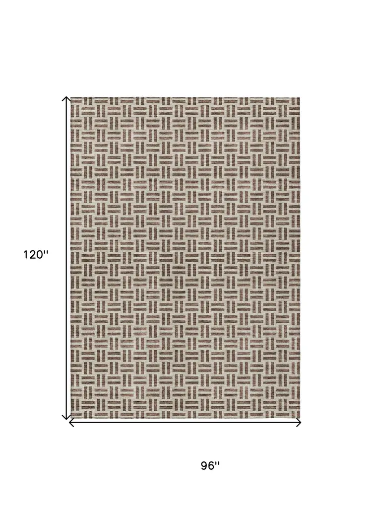 8' X 10' Chocolate And Ivory Geometric Washable Indoor Outdoor Area Rug