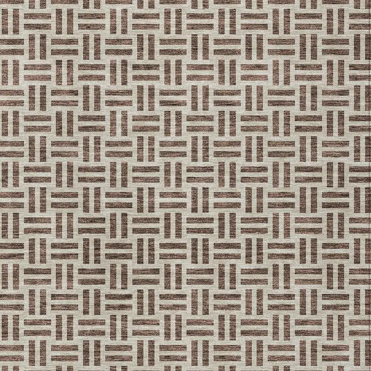 9' X 12' Chocolate And Ivory Geometric Washable Indoor Outdoor Area Rug