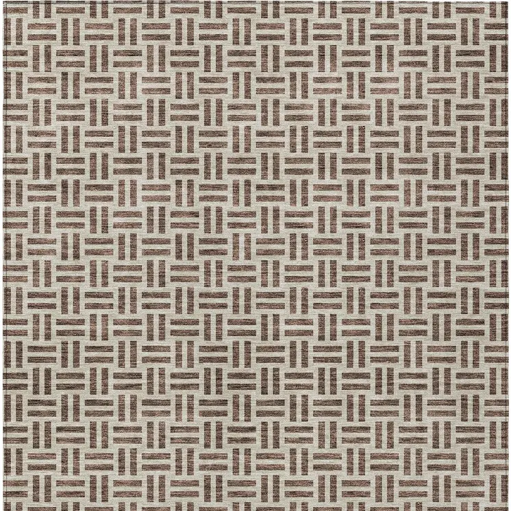 10' X 14' Chocolate And Ivory Geometric Washable Indoor Outdoor Area Rug