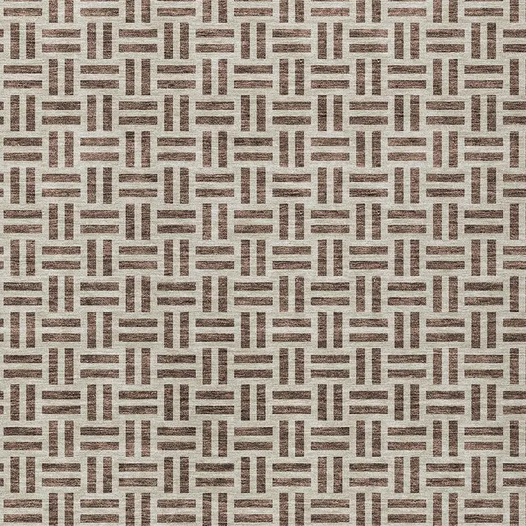 10' X 14' Chocolate And Ivory Geometric Washable Indoor Outdoor Area Rug