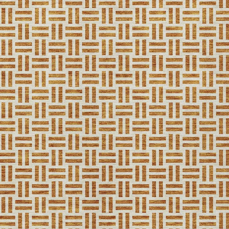 3' X 5' Copper And Ivory Geometric Washable Indoor Outdoor Area Rug