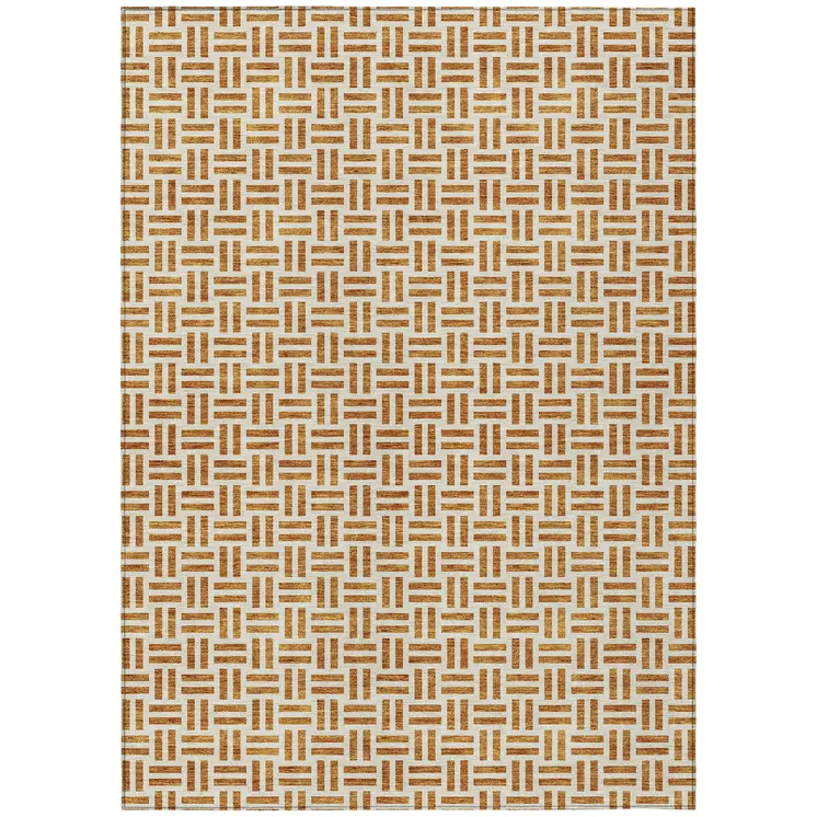 5' X 8' Copper And Ivory Geometric Washable Indoor Outdoor Area Rug