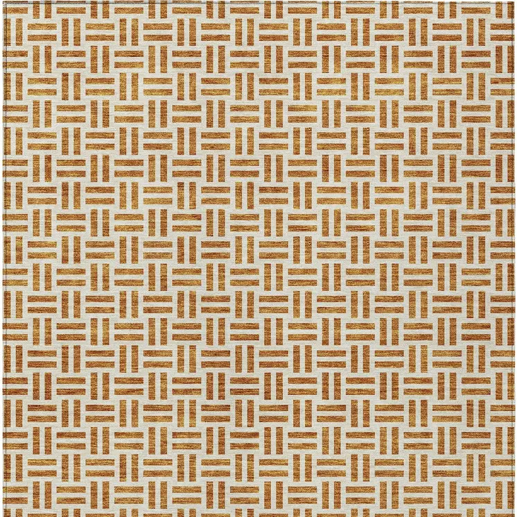 5' X 8' Copper And Ivory Geometric Washable Indoor Outdoor Area Rug