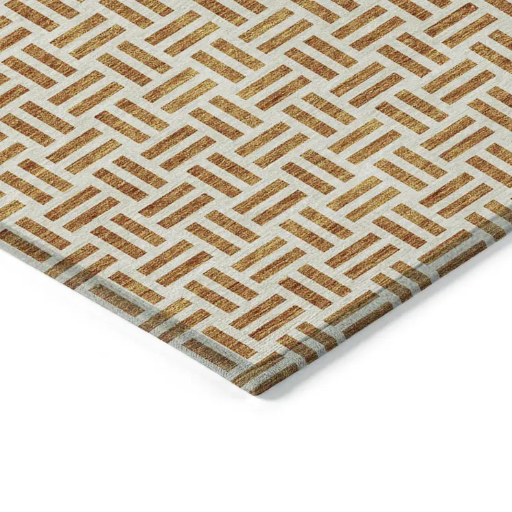 5' X 8' Copper And Ivory Geometric Washable Indoor Outdoor Area Rug