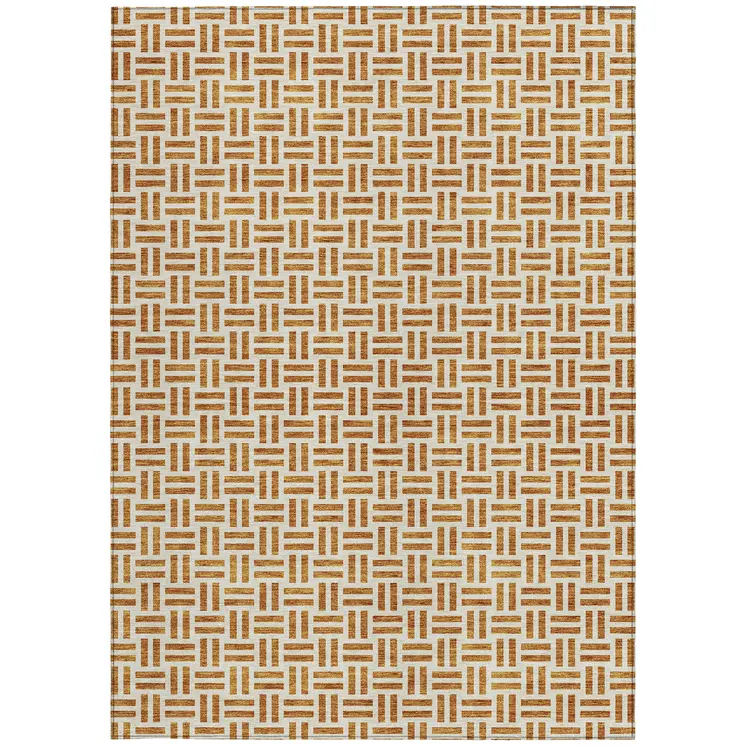 5' X 8' Copper And Ivory Geometric Washable Indoor Outdoor Area Rug