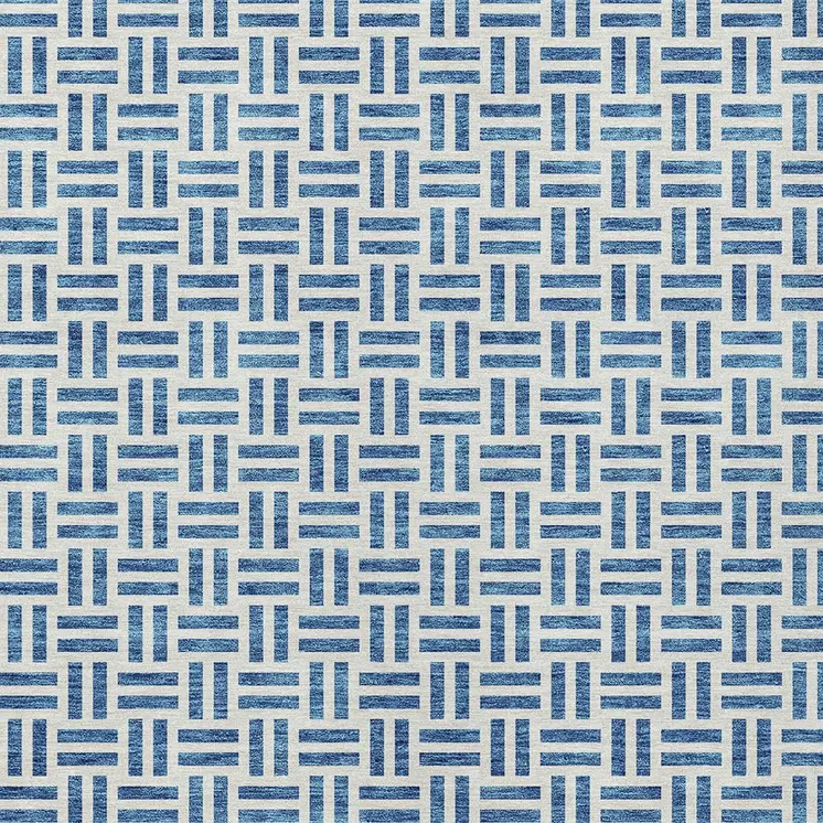 5' X 8' Denim Blue And Ivory Geometric Washable Indoor Outdoor Area Rug