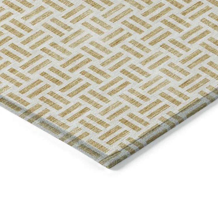 3' X 5' Gold And Ivory Geometric Washable Indoor Outdoor Area Rug