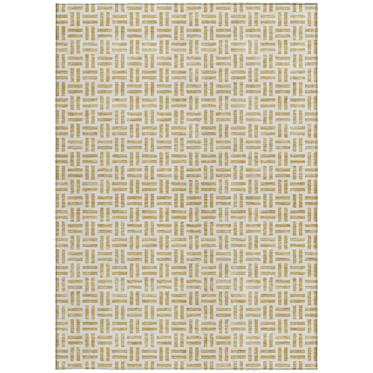 5' X 8' Gold And Ivory Geometric Washable Indoor Outdoor Area Rug