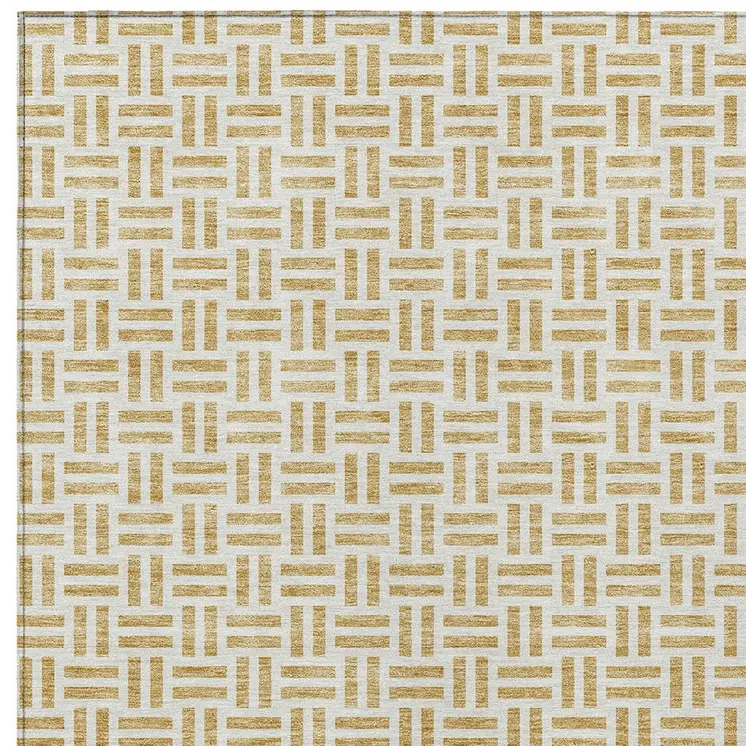 8' X 10' Gold And Ivory Geometric Washable Indoor Outdoor Area Rug