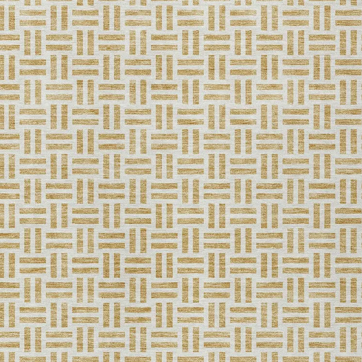 9' X 12' Gold And Ivory Geometric Washable Indoor Outdoor Area Rug