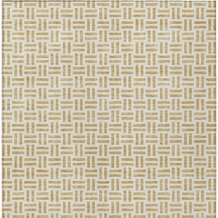 10' X 14' Gold And Ivory Geometric Washable Indoor Outdoor Area Rug