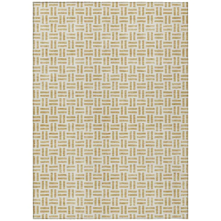 10' X 14' Gold And Ivory Geometric Washable Indoor Outdoor Area Rug