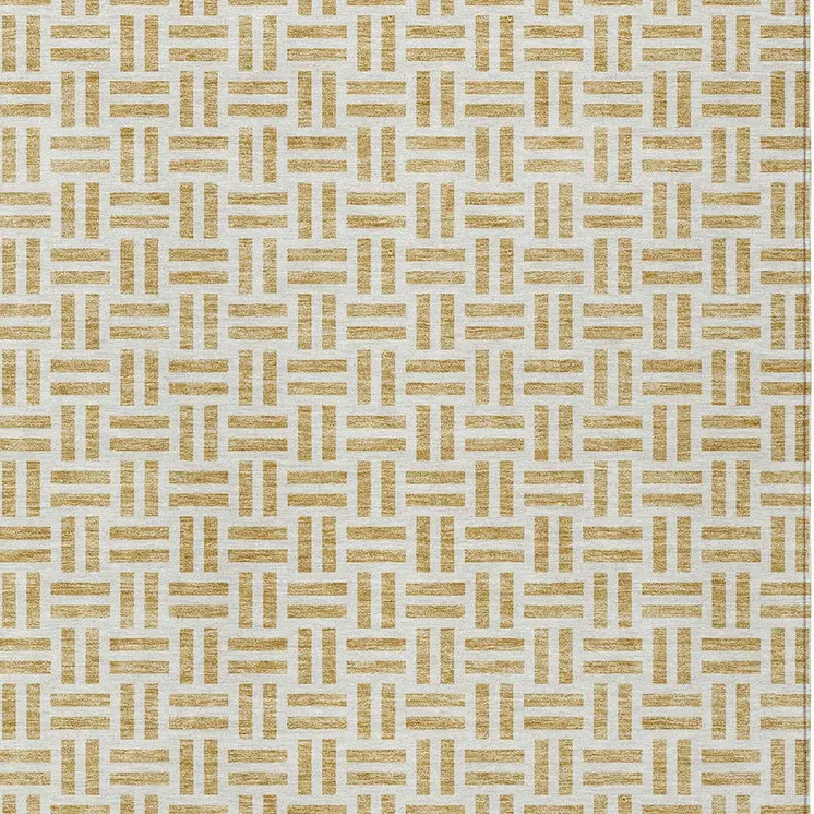10' X 14' Gold And Ivory Geometric Washable Indoor Outdoor Area Rug
