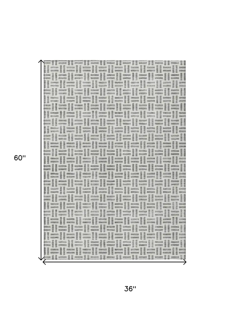 3' X 5' Gray And Ivory Geometric Washable Indoor Outdoor Area Rug