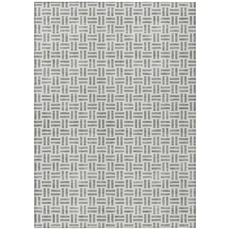 5' X 8' Gray And Ivory Geometric Washable Indoor Outdoor Area Rug