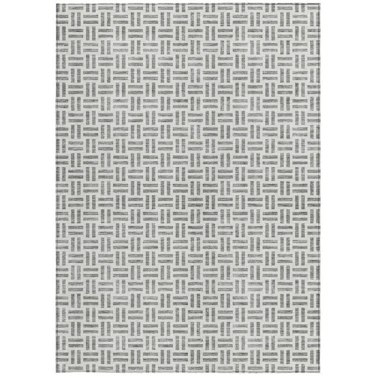 8' X 10' Gray And Ivory Geometric Washable Indoor Outdoor Area Rug