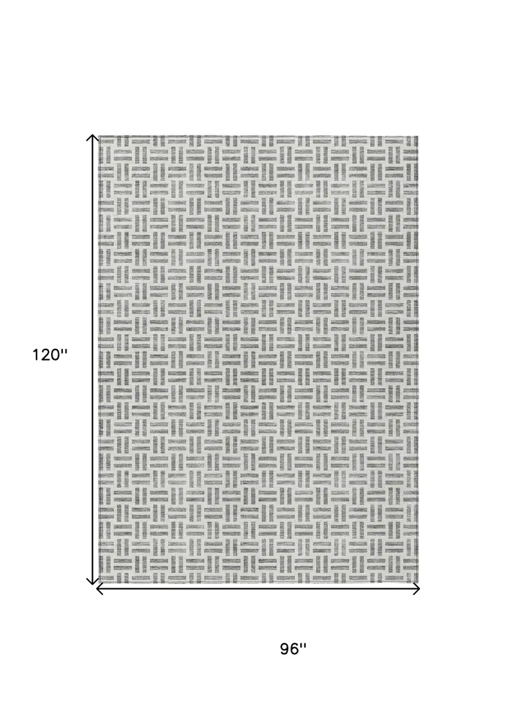 8' X 10' Gray And Ivory Geometric Washable Indoor Outdoor Area Rug
