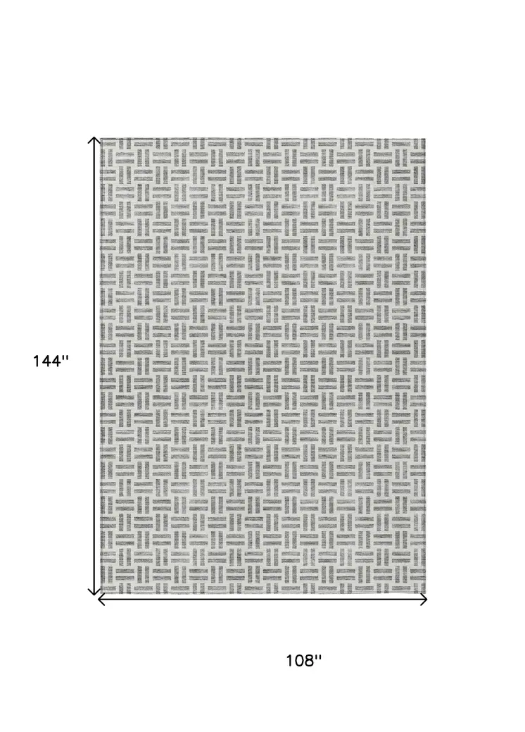 9' X 12' Gray And Ivory Geometric Washable Indoor Outdoor Area Rug