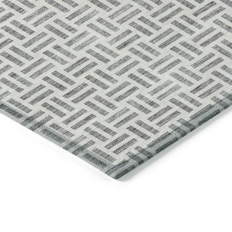 9' X 12' Gray And Ivory Geometric Washable Indoor Outdoor Area Rug
