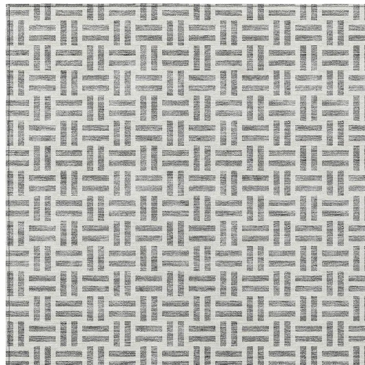 9' X 12' Gray And Ivory Geometric Washable Indoor Outdoor Area Rug