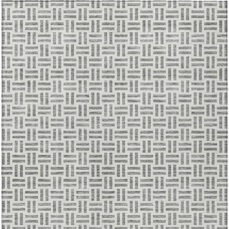 10' X 14' Gray And Ivory Geometric Washable Indoor Outdoor Area Rug