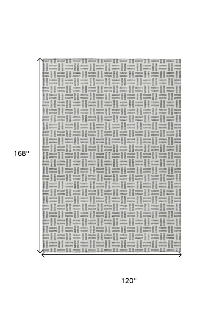 10' X 14' Gray And Ivory Geometric Washable Indoor Outdoor Area Rug