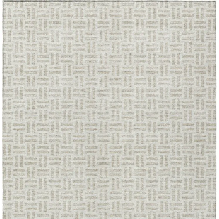 3' X 5' Ivory And Beige Geometric Washable Indoor Outdoor Area Rug