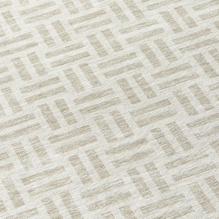 8' Ivory And Beige Round Geometric Washable Indoor Outdoor Area Rug