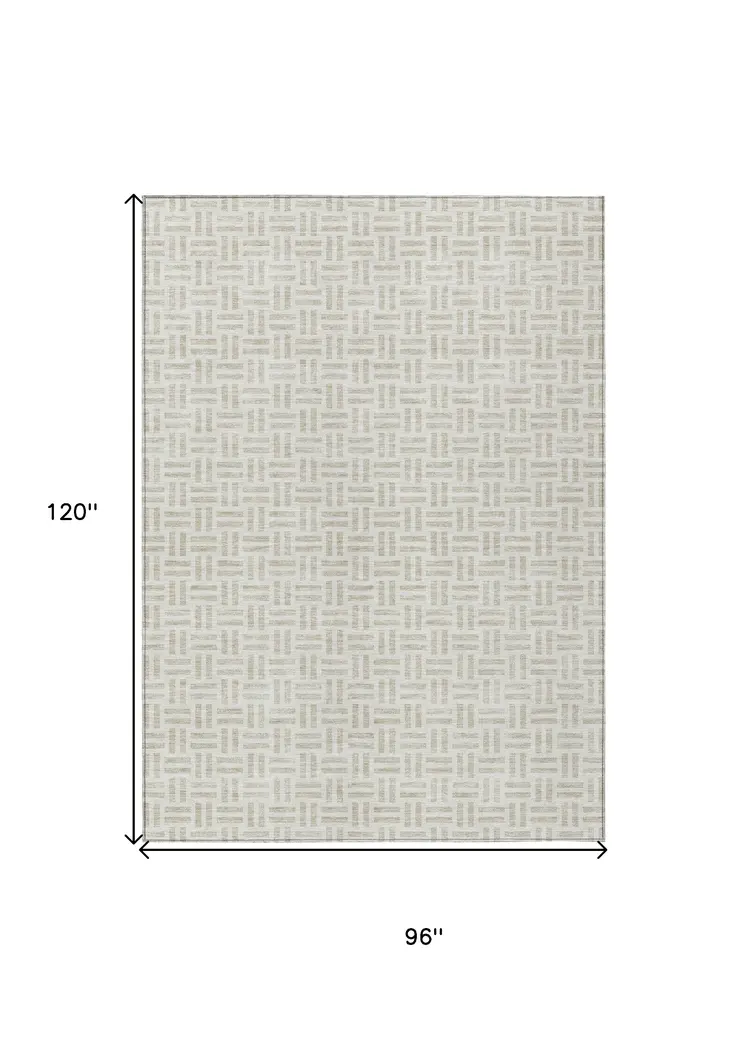 8' X 10' Ivory And Beige Geometric Washable Indoor Outdoor Area Rug
