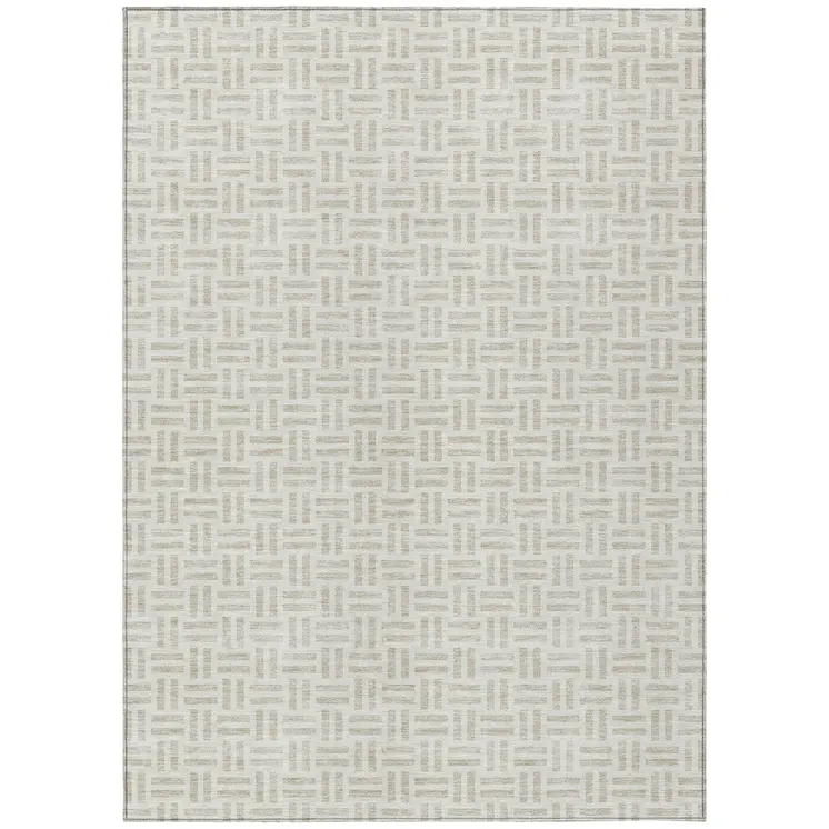 8' X 10' Ivory And Beige Geometric Washable Indoor Outdoor Area Rug
