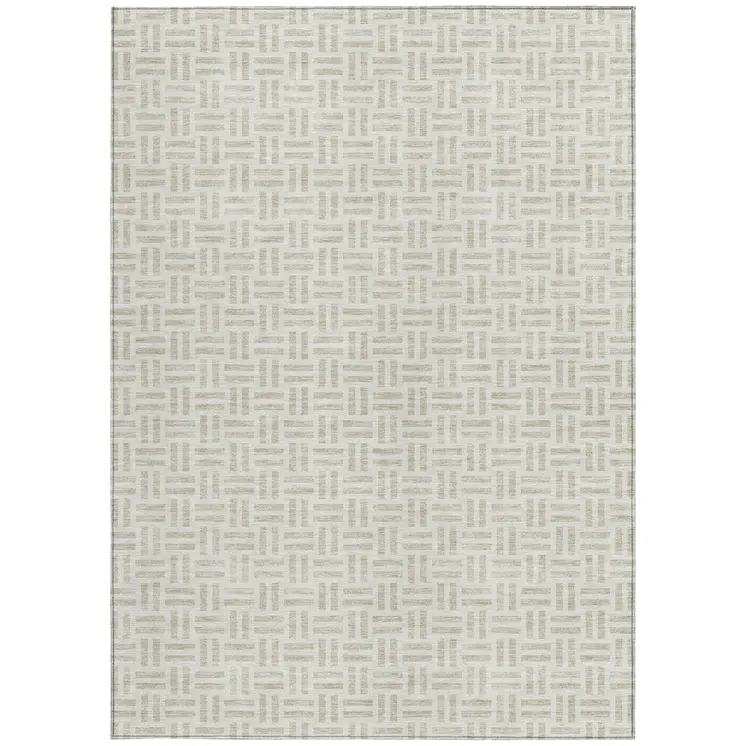 8' X 10' Ivory And Beige Geometric Washable Indoor Outdoor Area Rug