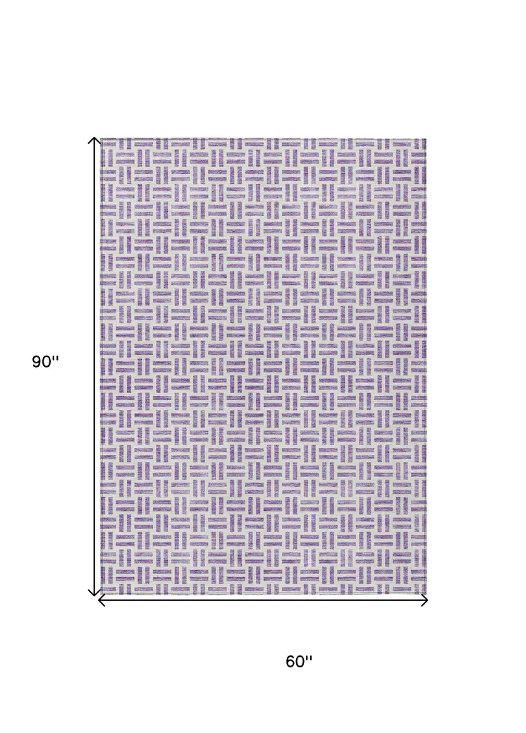 5' X 8' Lavender And Ivory Geometric Washable Indoor Outdoor Area Rug