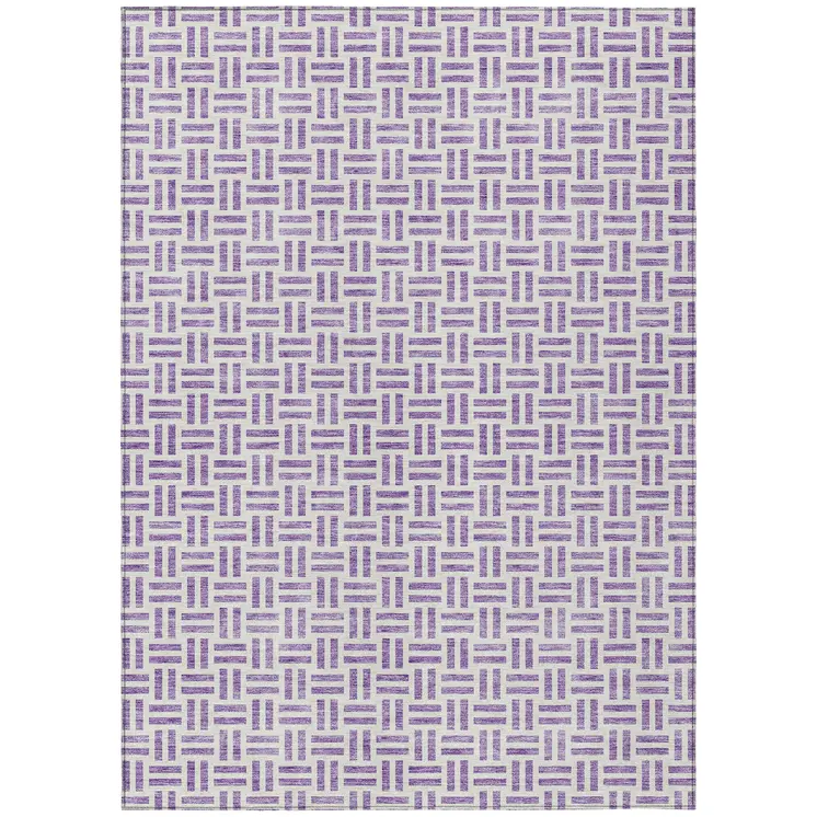 5' X 8' Lavender And Ivory Geometric Washable Indoor Outdoor Area Rug