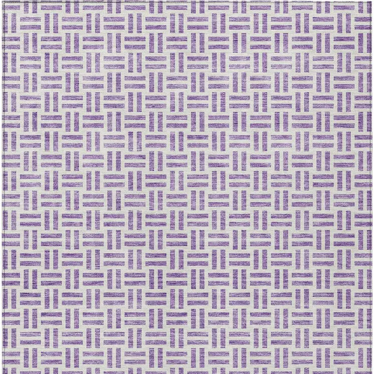 5' X 8' Lavender And Ivory Geometric Washable Indoor Outdoor Area Rug