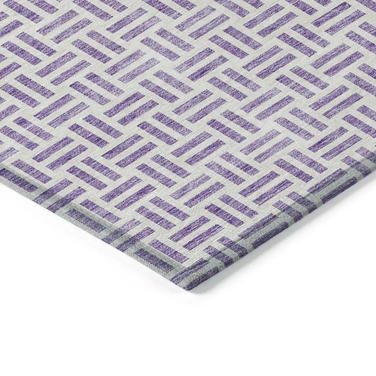 5' X 8' Lavender And Ivory Geometric Washable Indoor Outdoor Area Rug