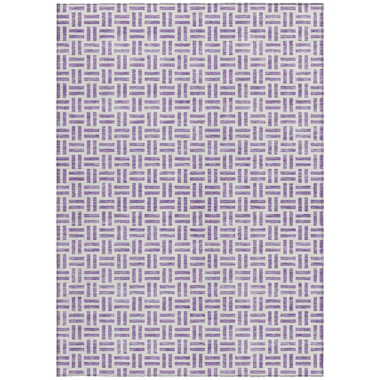 5' X 8' Lavender And Ivory Geometric Washable Indoor Outdoor Area Rug