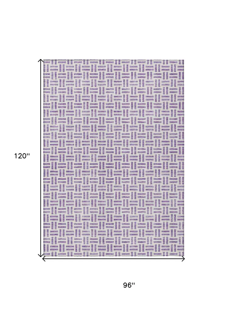 8' X 10' Lavender And Ivory Geometric Washable Indoor Outdoor Area Rug